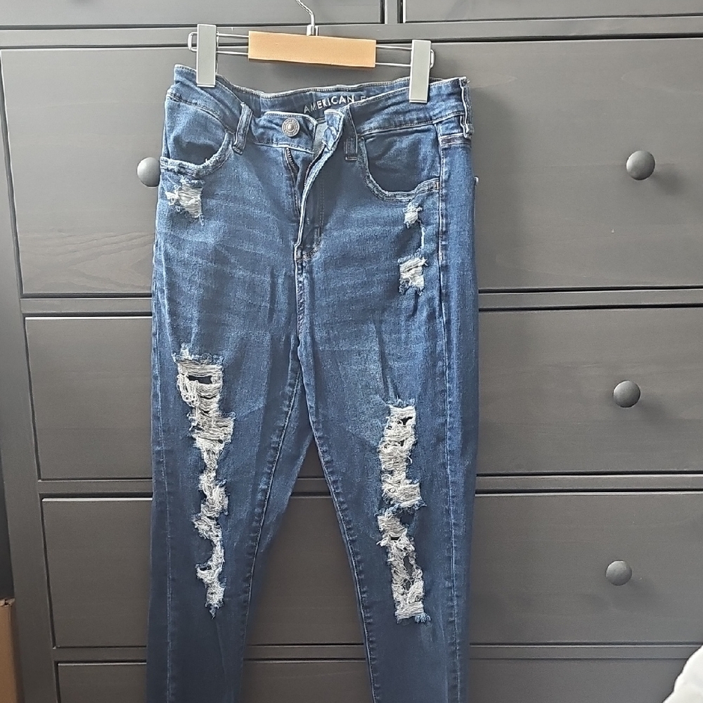 American Eagle Outfitters Women's Ripped Dark Blue Skinny Jeans